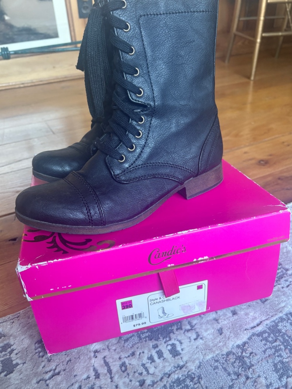 Candie’s Lace up Black Boots US SZ 8 - Picture 3 of 10